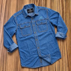 Most Demanding Black Faded Denim Double Pocket Shirt